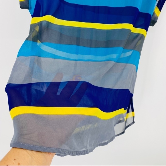 Daniel Rainn Sheer Striped Blue Scoop Neck Top S - Picture 8 of 16